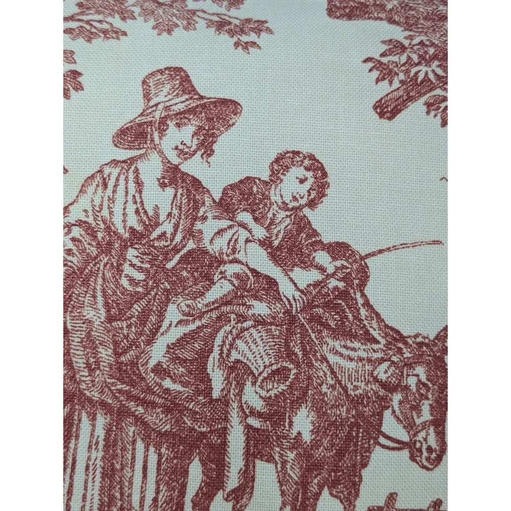Vintage Red Toile Throw Accent Pillow 15x15 Cream Burgundy Pastoral Cottage